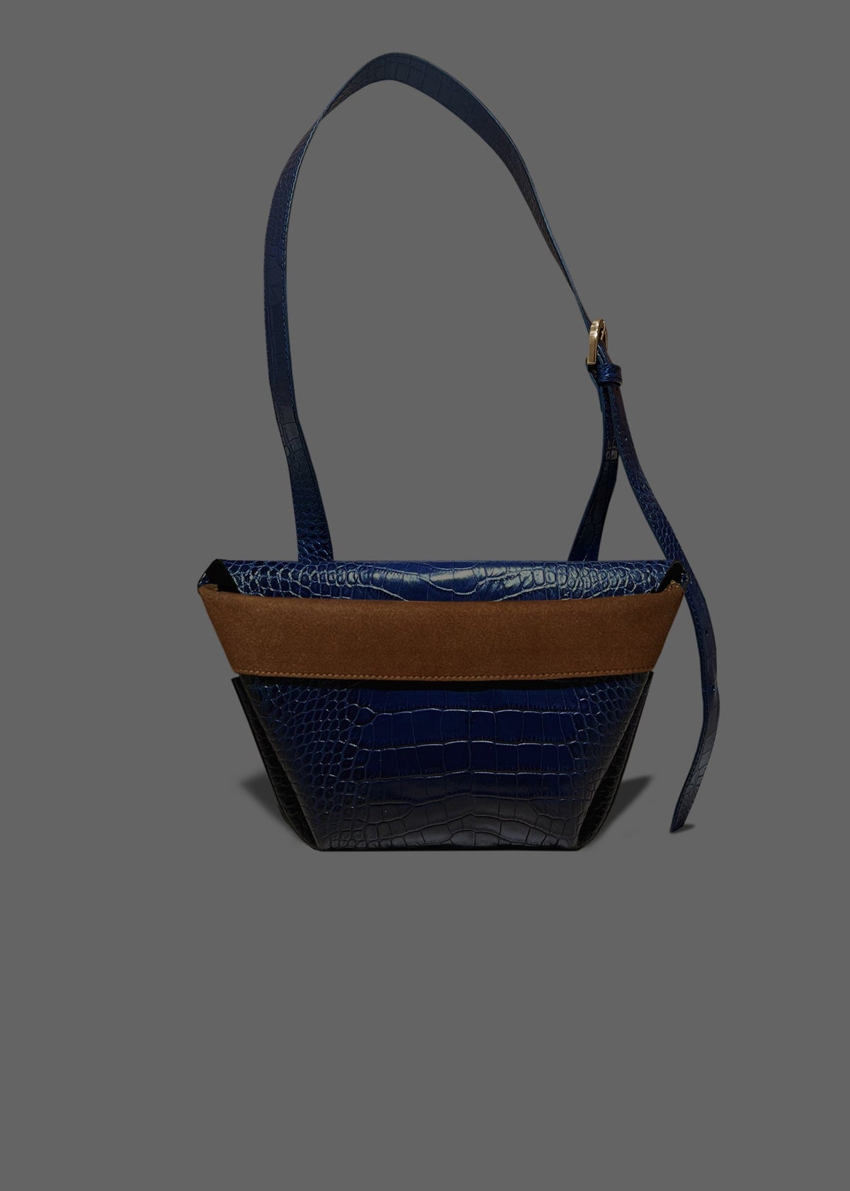 The Carrier Leather Cross Shoulder Bag in color Navy Embossed Croc