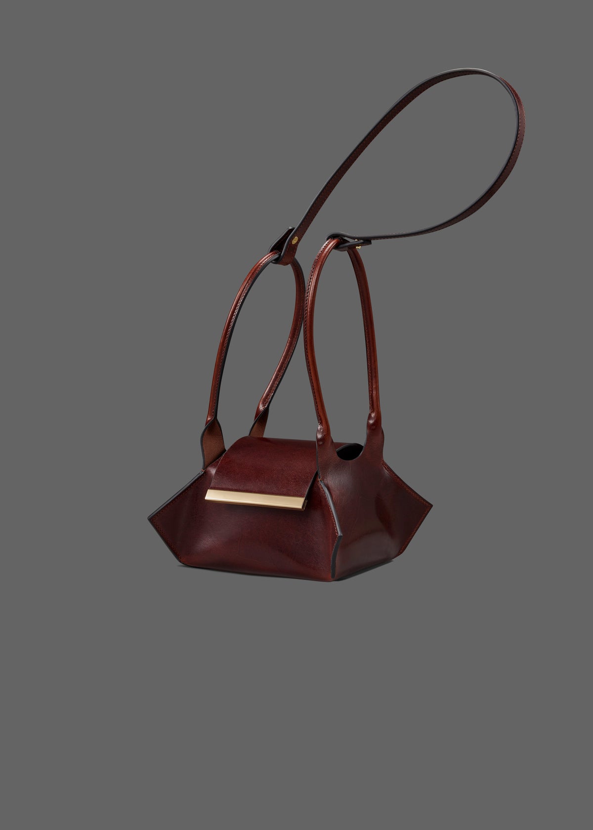 Swing leather bag in Color Oxblood vegetable tanned leather with Gold Hardware