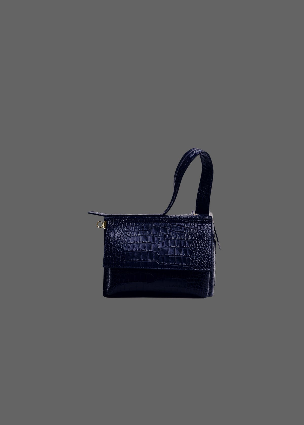 The Corner Guard Leather Handbag in color Navy Embossed Croc